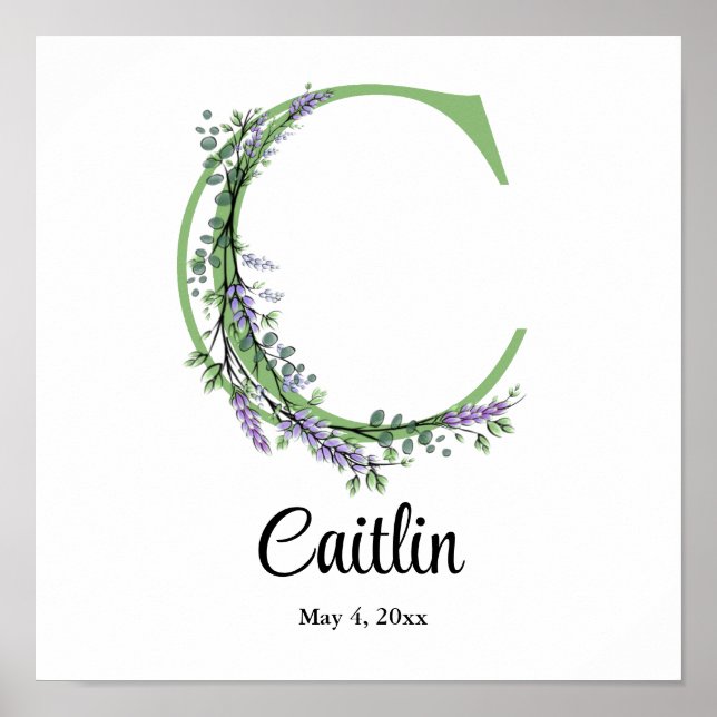 Monogramme C Lavender Eucalyptus nursery Poster (Devant)