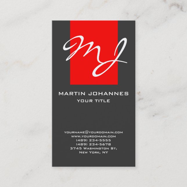 Monogramme calligraphique Carte de visite gris fon (Devant)