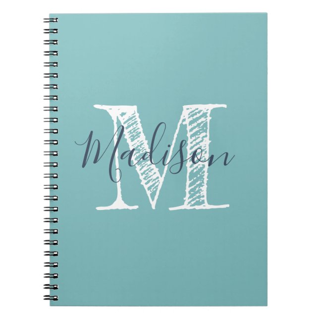 Monogramme Carnet Journal bleu vert (Devant)