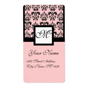 MONOGRAMME CARRÉ DE DAMASSÉ DE NOIR ET DE ROSE
