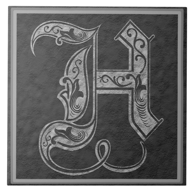 Monogramme" carreau de céramique en pierre gris (Devant)