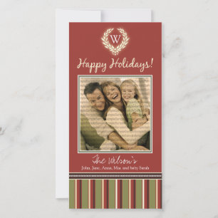 Monogramme Carte photo de vacances Wreath-Stripes 
