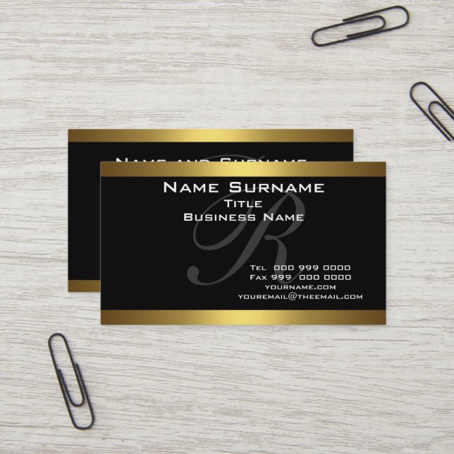 Monogramme Cartes de visite noir et or (Devant/Arrière en situation)