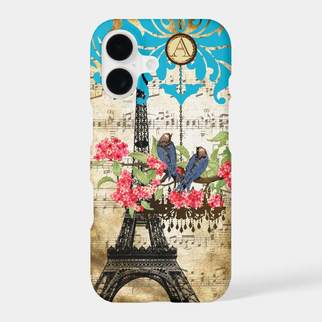 Monogramme Cerisier Fleur Oiseau Chandelier iPhone (Verso)