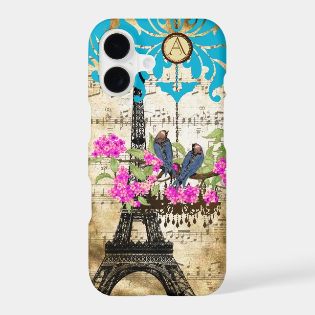 Monogramme Cerisier Fleur Oiseau Chandelier iPhone (Verso)
