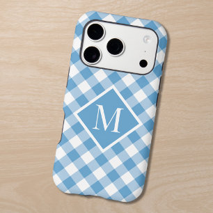 Monogramme Chic Bleu Clair Blanc à Carreaux Gingha