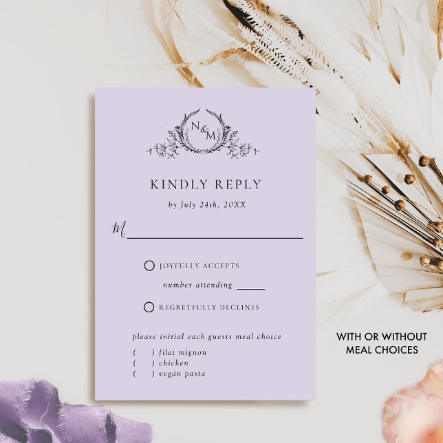 Monogramme Chic Lavande Avec/ Sans Repas RSVP (Créateur téléchargé)
