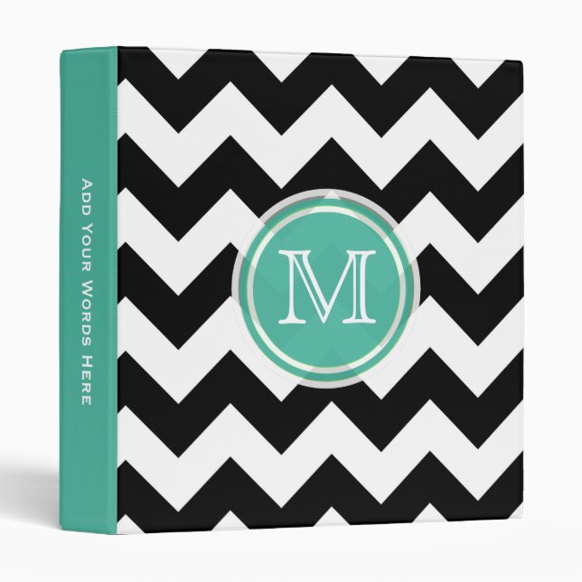 Monogramme : Classeur de vert d'Aqua, noir et (Devant/Côté)