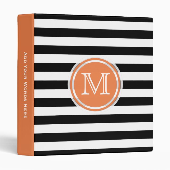 Monogramme : Classeur Orange Noir Et Blanc (Devant/Côté)