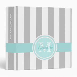 Monogramme : Classeur rayé 2 de blanc cyan et gri