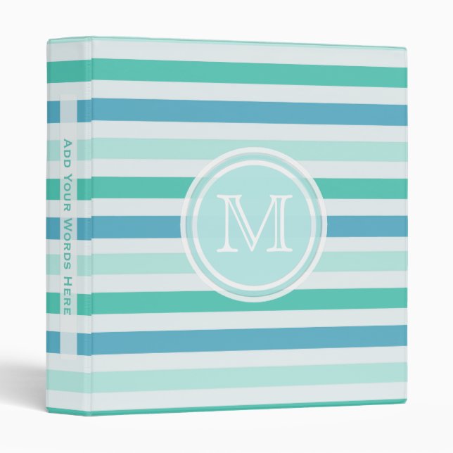 Monogramme : Classeur rayé bleu et vert (Devant/Côté)
