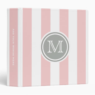 Monogramme : Classeur rayé de rose/blanc