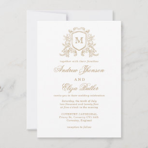 Monogramme classique Faire-part de mariage or et b