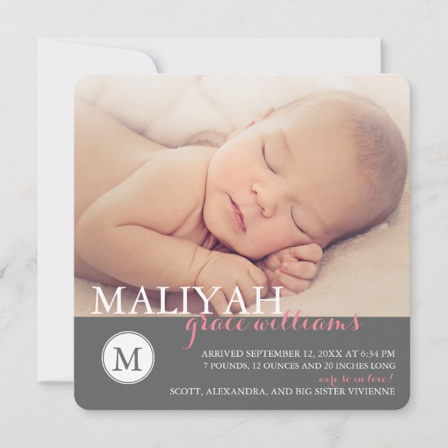 Monogramme classique Faire-part de naissance / Ros (Devant)