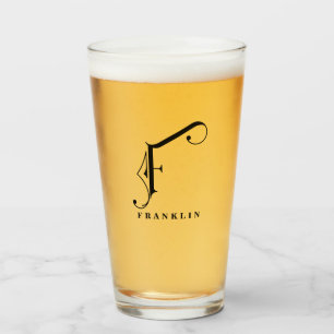 Monogramme classique initial F avec verre de nom d