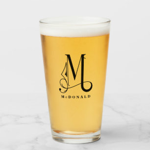 Monogramme classique M initial avec verre de nom d