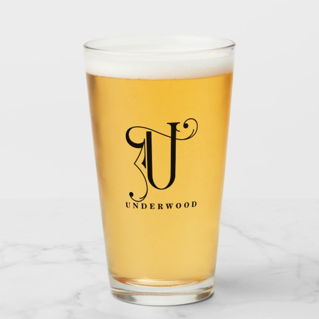 Monogramme classique U initial avec verre de nom d (Devant (rempli))