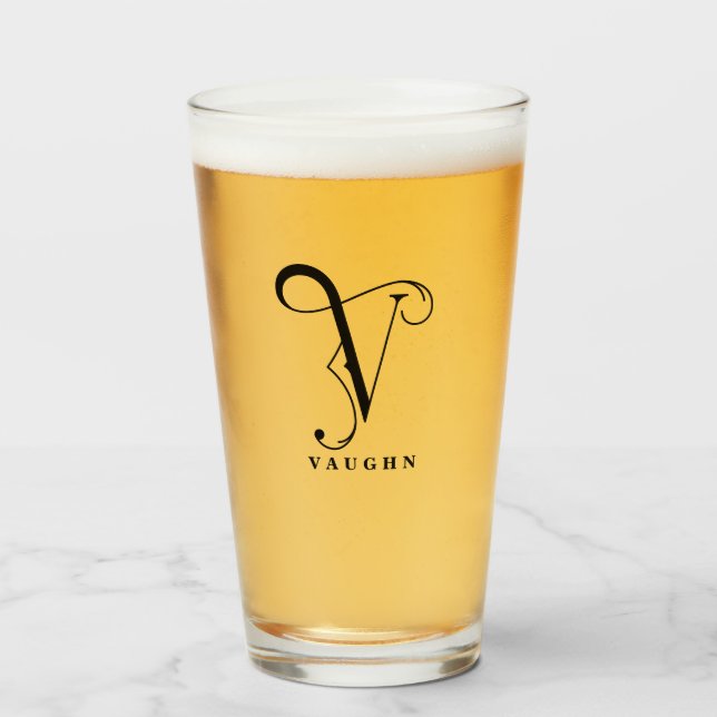 Monogramme classique V initial avec verre de nom d (Devant (rempli))