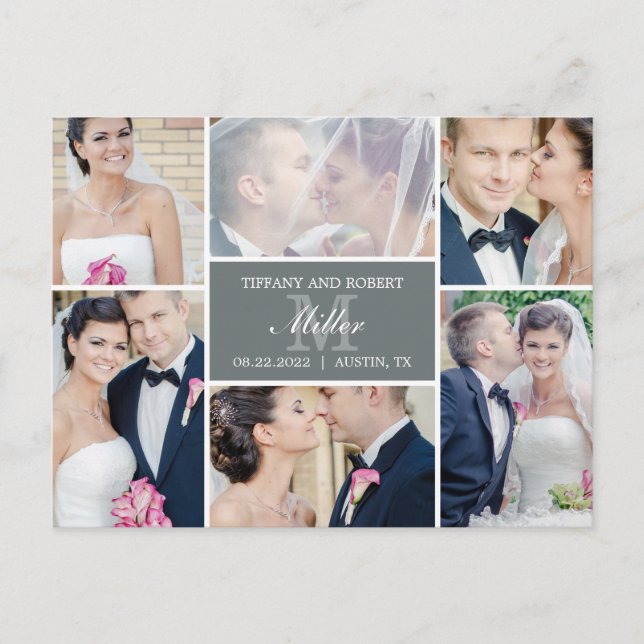 Monogramme Collage Mariage Faire-part - Gris (Devant)