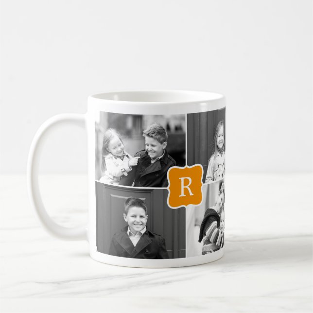 Monogramme Collage personnalisé Photo Mug - Orange (Gauche)