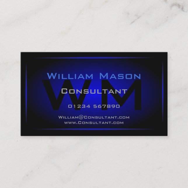 Monogramme cool noir et bleu foncé - Carte de visi (Devant)