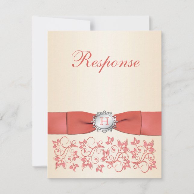 Monogramme Coral Champagne Floral Wedding RSVP (Devant)