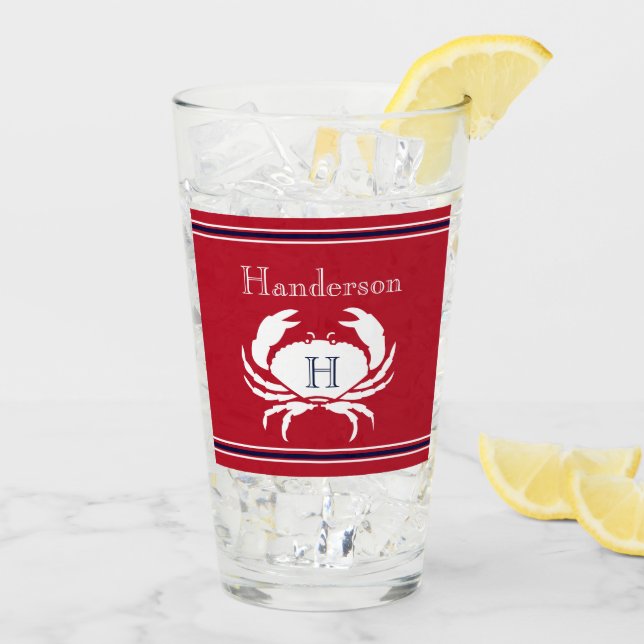 Monogramme Crabe blanc rouge Verre nautique (Dos glace)