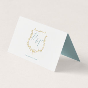Monogramme Crest Gold bleu Mariage Cartes de lieu
