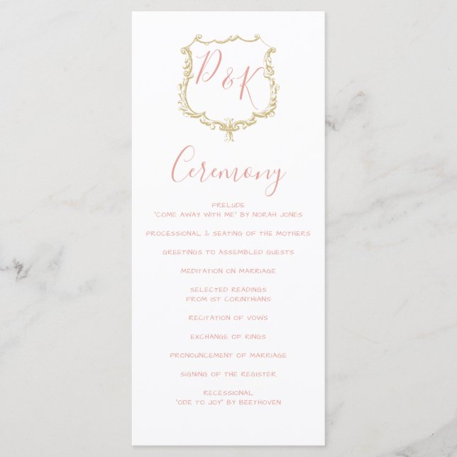 Monogramme Crest Gold Blush programmes de mariage (Devant)
