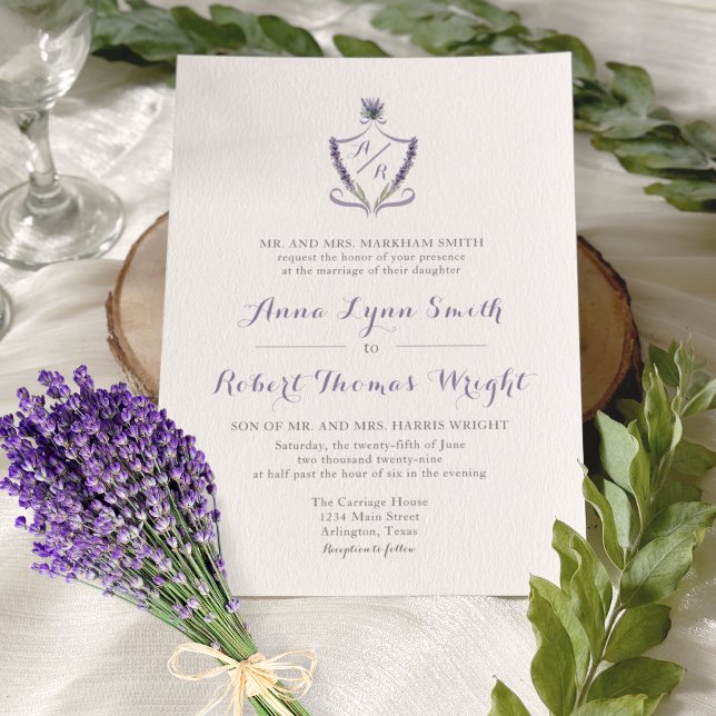 Monogramme Crest Lavande Faire-part de mariage (Créateur téléchargé)