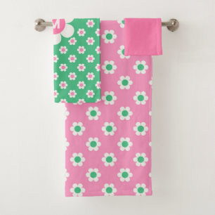 Monogramme Custom Retro Daisis rose et vert