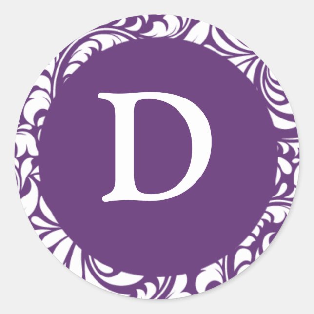 Monogramme D Purple Damask Invitation Stickers Sti (Devant)