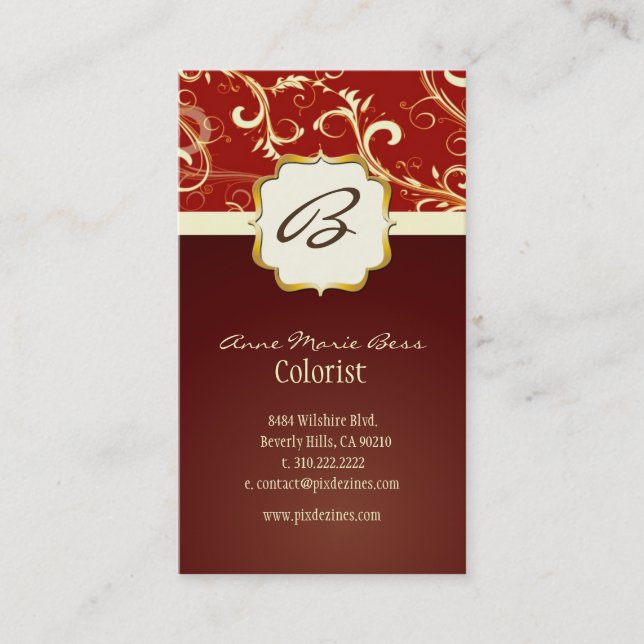 Monogramme, damas + tourbillons cartes de visite (Devant)