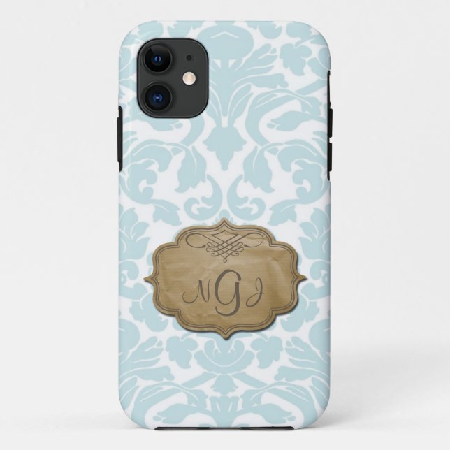 Monogramme Damask Turquoise iPhone 5 Coque (Dos)