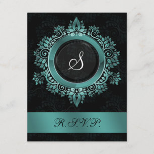 monogramme d'aqua fleuri élégant mariage RSVP