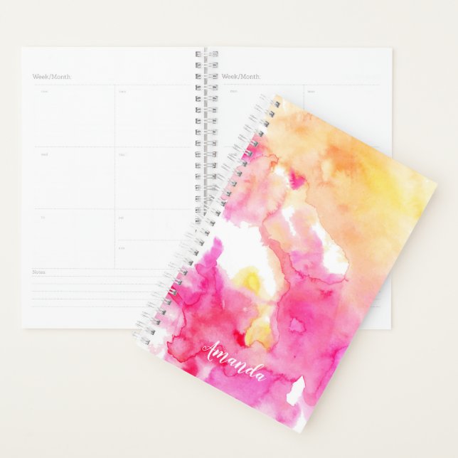 Monogramme d'aquarelle rose et orange (Devant avec enveloppe)