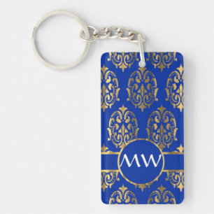 monogramme d'argent et de bleu royal damassé