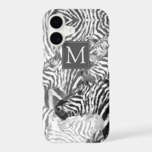 Monogramme d'art de zèbre noir et blanc abstrait