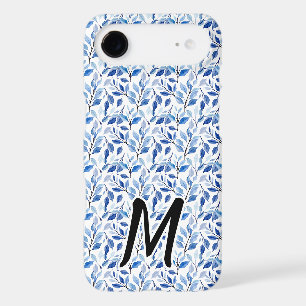 Monogramme d'art fin en mosaïque de feuilles bleue