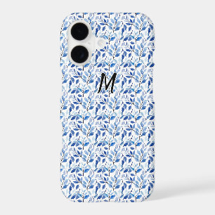 Monogramme d'art fin en mosaïque de feuilles bleue