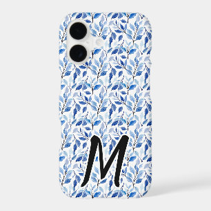 Monogramme d'art fin en mosaïque de feuilles bleue