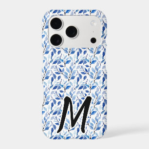 Monogramme d'art fin en mosaïque de feuilles bleue