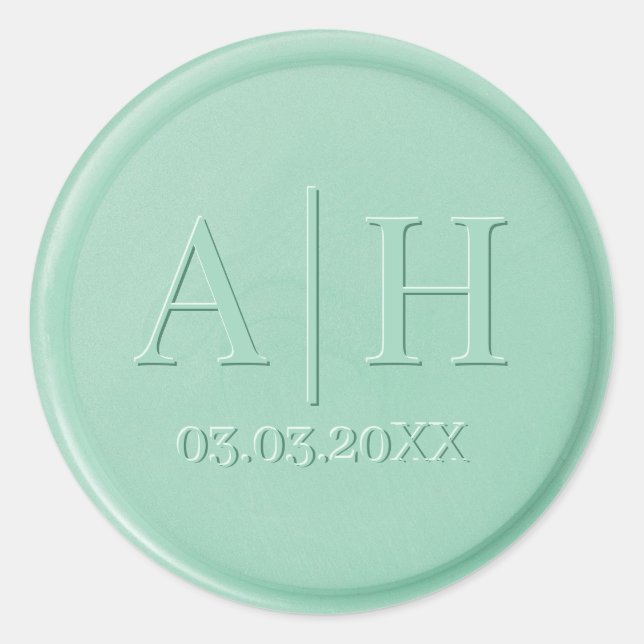 Monogramme Date Mint Green Wax Seal Sticker (Devant)