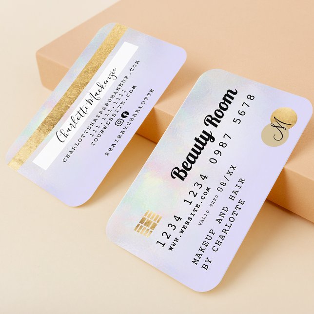 monogramme de beauté holographique violet de carte (Créateur téléchargé)