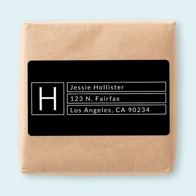 Monogramme de boîte moderne noir et blanc Adresse  (Créateur téléchargé)