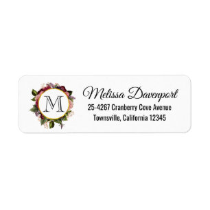Monogramme de cadre floral rose et bordeaux