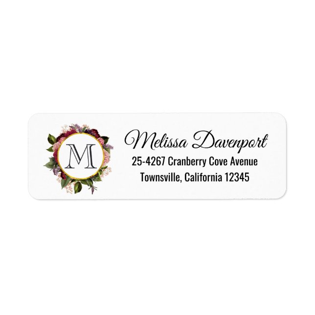 Monogramme de cadre floral rose et bordeaux (Devant)