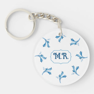 Monogramme de carreau floral bleu méditerranéen