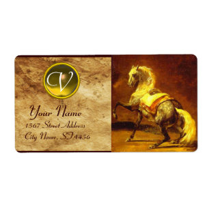 MONOGRAMME DE CHEVAUX GRISES, jaune or brun