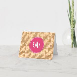 Monogramme de clé grecque orange et rose chaud